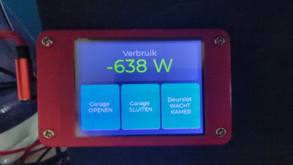 The CYD panel: a live power readout up top and three control buttons below