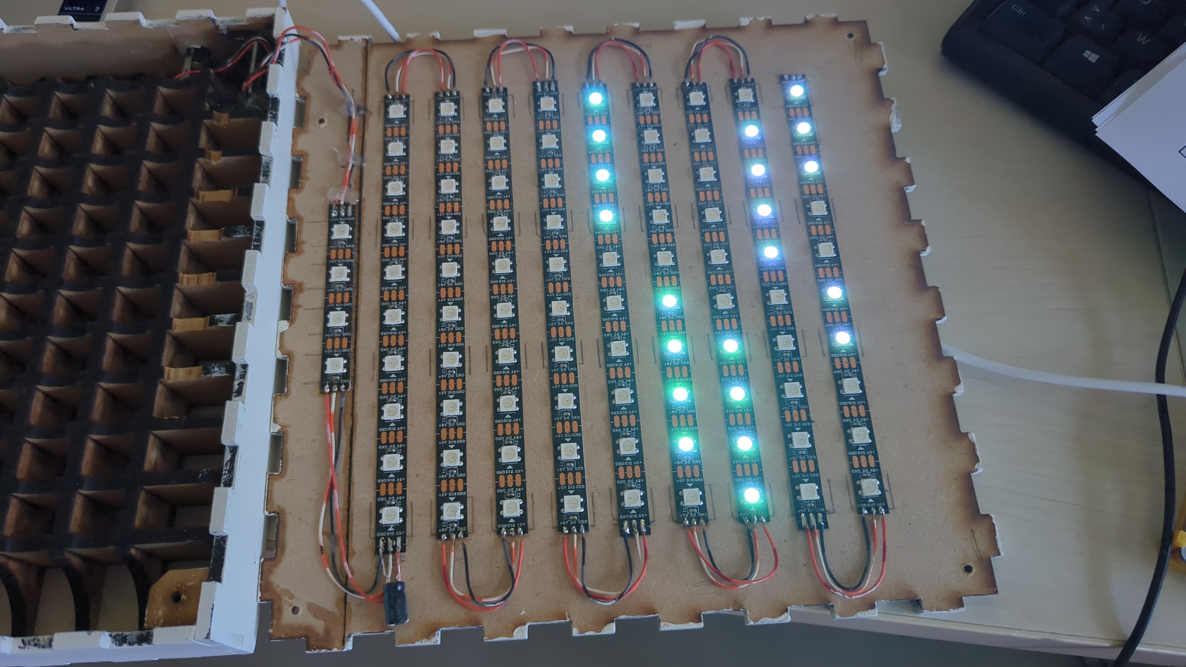 LED strips on the wooden base